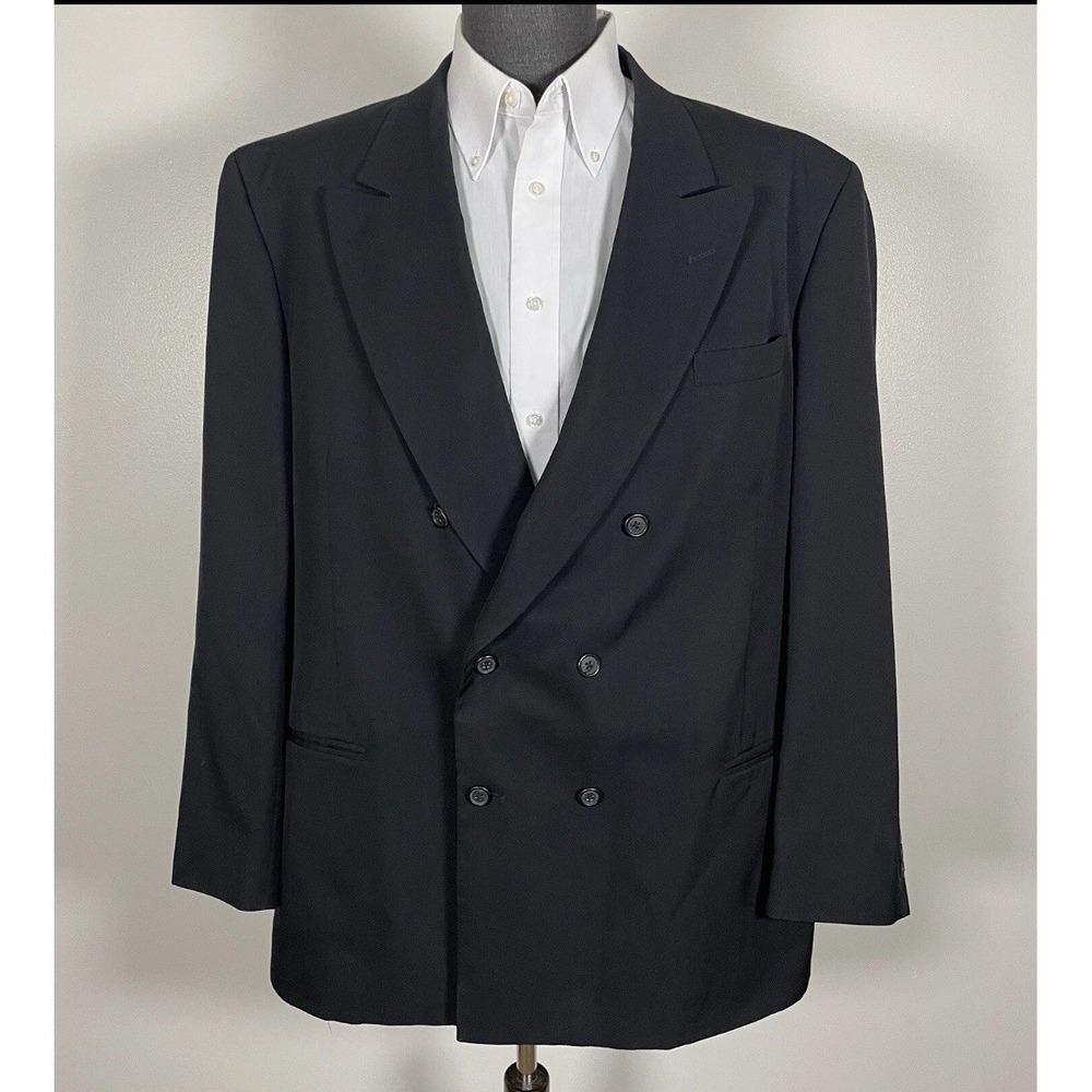 City Streets Blazer Jacket Mens 44R Black Solid Polyester Double Breasted Peak